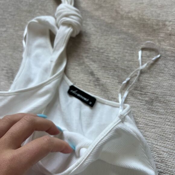 white ribbed one shoulder bodysuit - Picture 2 of 2